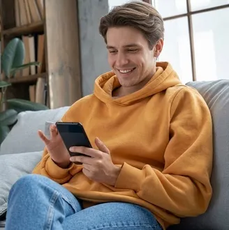 Customer checking live camera view on a smartphone