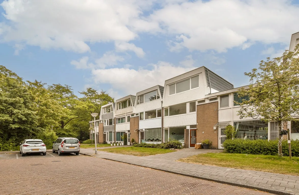 Modern residential houses with security cameras