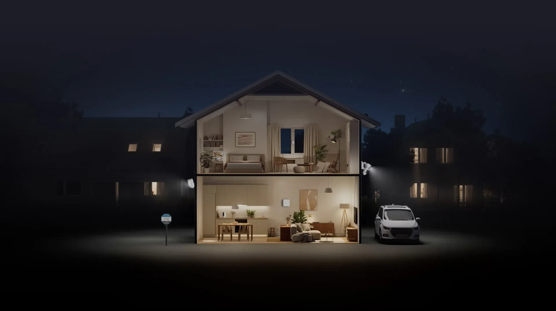 Front entrance of a home monitored at night