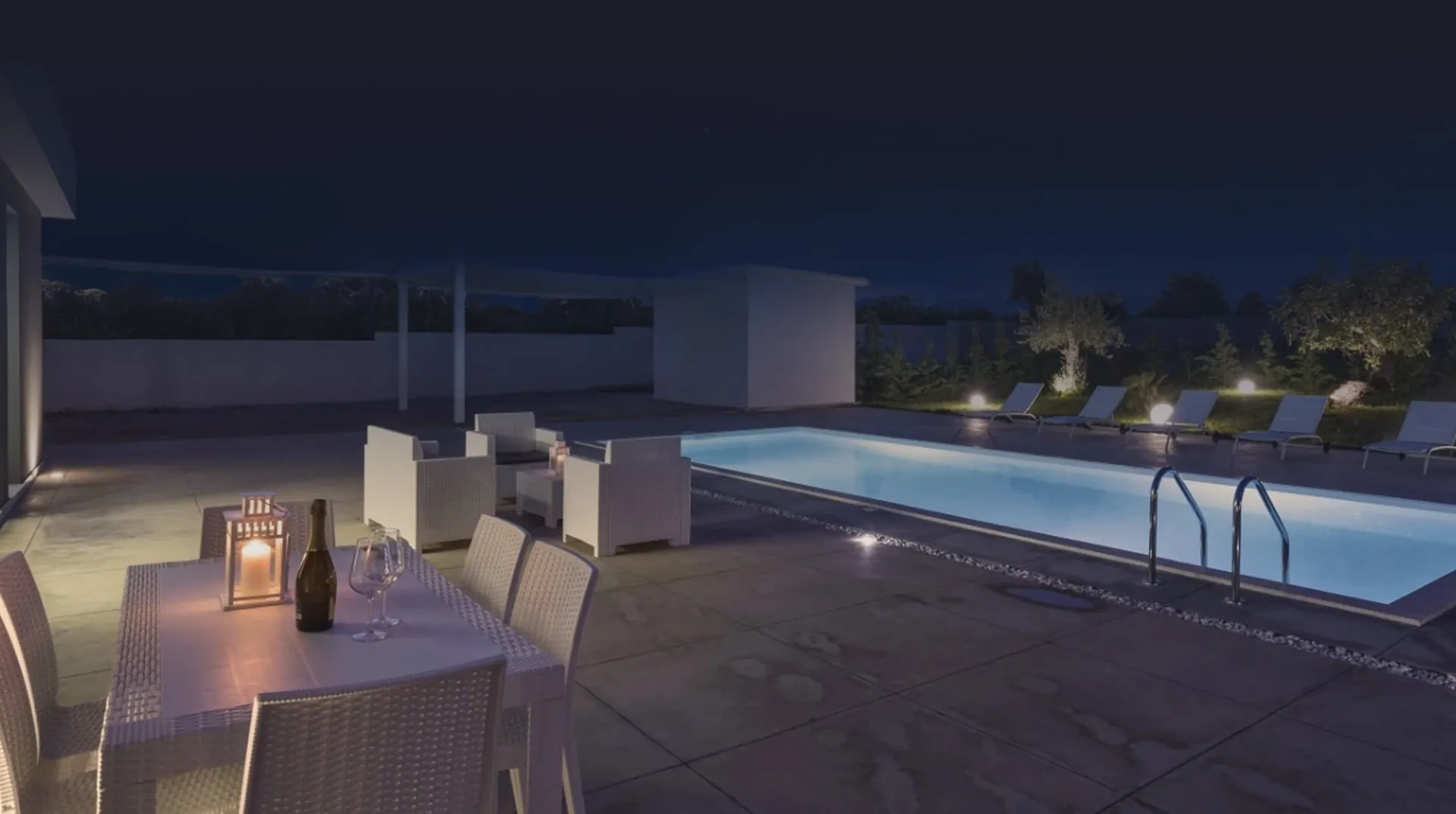 Backyard and pool area covered by security cameras
