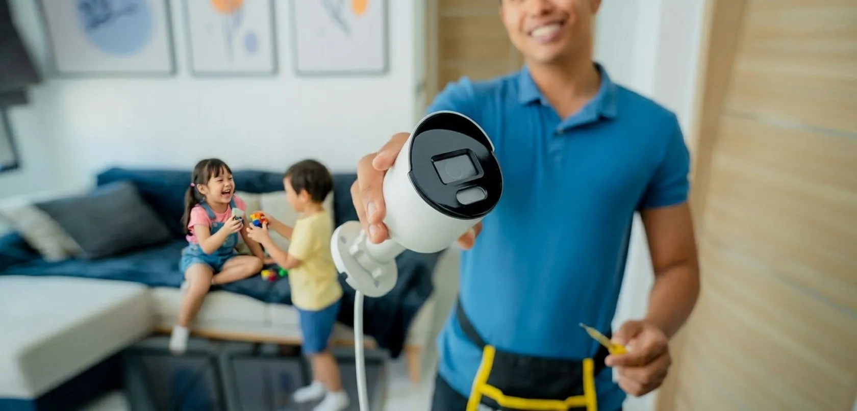 ihsanX technician holding a security camera