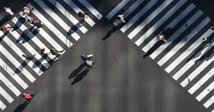 Aerial view of a busy pedestrian crossing
